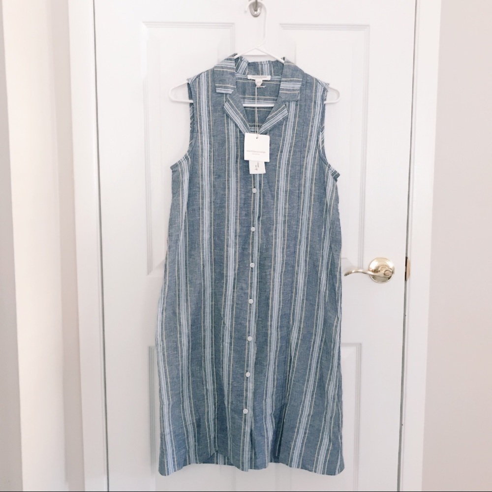 BeachLunchLounge Linen Blend Lapel Stripe Beach Coverup Dress